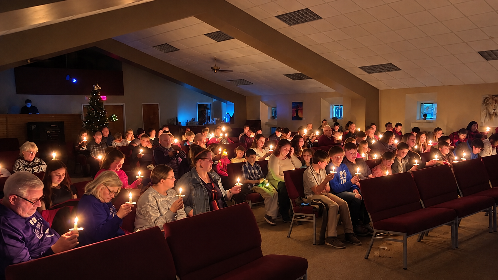 Maranatha Baptist Fellowship gathered together for a candlelight service
